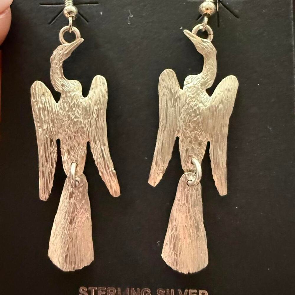 Native handmade waterbird earrings sterling silver